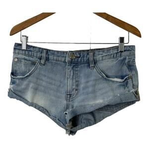 Free People Mid Rise Jean Shorts Light Wash Women's 26 Daisy Duke Distressed